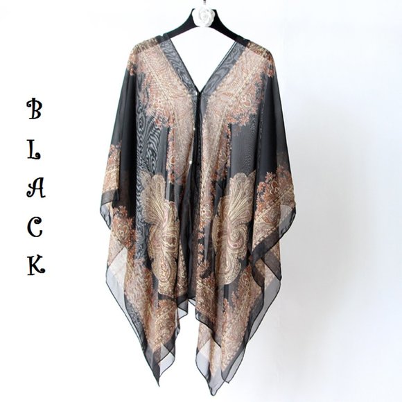 Extra Thai Silken Shawl Pink, Aquamarine, Black, Blue, Green & Peach Colors, O… - Picture 3 of 11